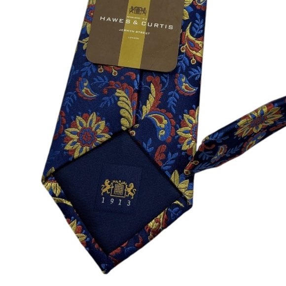🆕HAWES & CURTIS Navy Floral Silk DESIGNER Tie ENGLAND - Picture 4 of 4